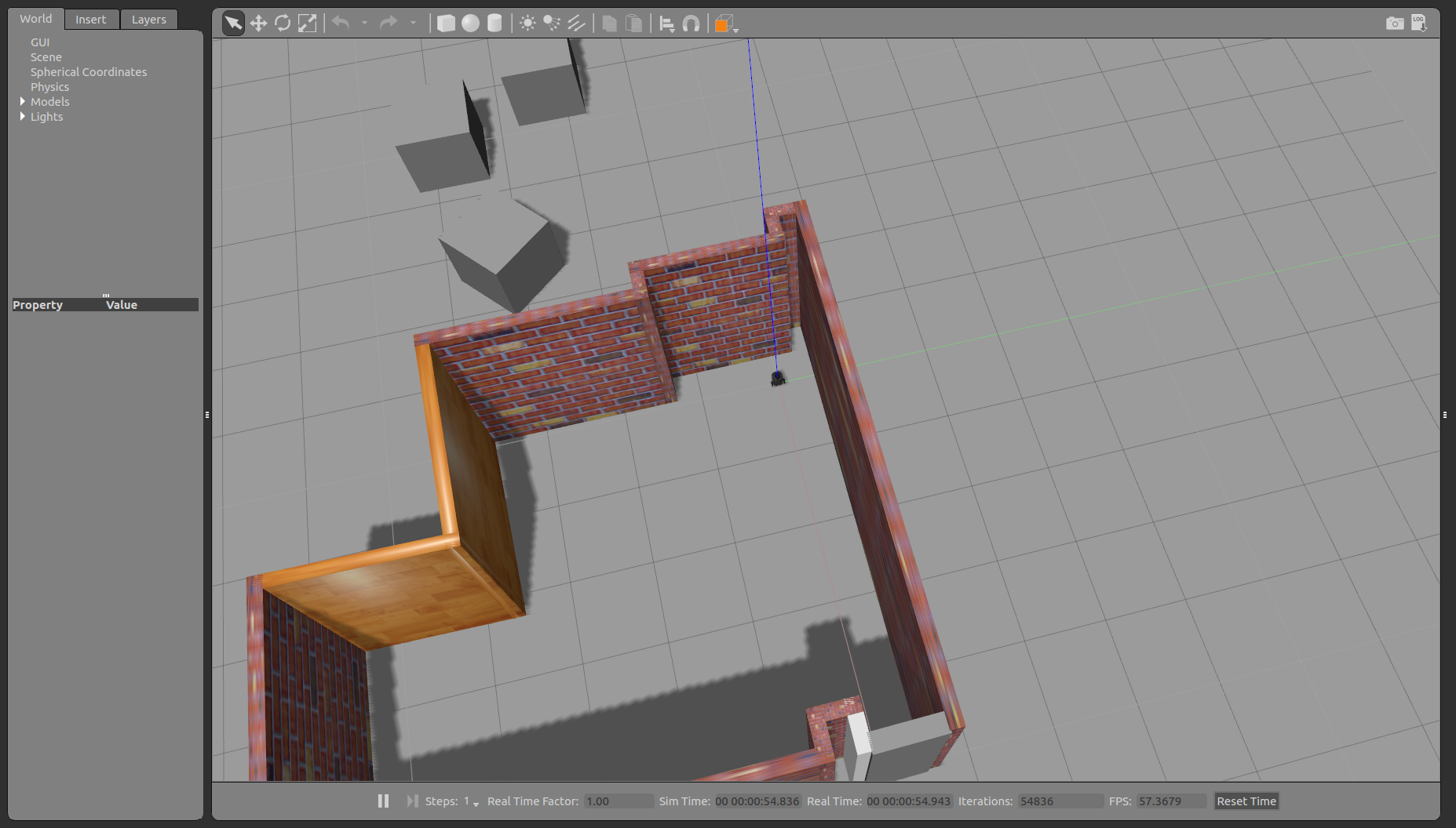 TurtleBot3 Burger spawned inside the UMNG robotics lab digital twin in Gazebo